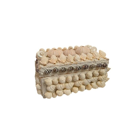 Handmade Wooden Box With Seashells & Sea Urchins Decorative Lid - Picture 1 of 14